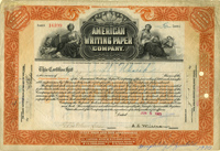 American Writing Paper Co. - 1925 dated Stock Certificate - Turned into Holyoke Shares as well as Neenah Paper Company